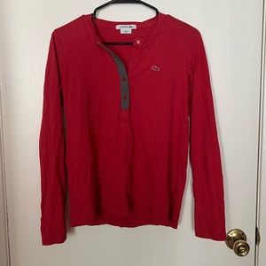Women Lacoste Long Sleeve V Neck T Shirt  in Red